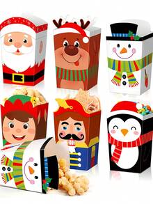 12 pezzi/1 pezzo Scatole per popcorn natalizi - 6 disegni, maglione brutto, pupazzo di neve, Babbo Natale, scatole di carta per regali di Natale a forma di elfo per popcorn, biscotti e dolcetti, forniture per regali di Natale, decorazioni natalizie, pigiami natalizi, regali di Natale, decorazioni natalizie