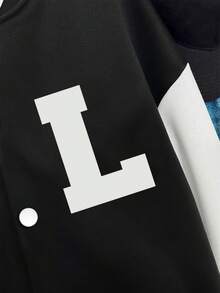 1件少女长袖棒球外套，春秋季学生休闲装 - 黑色 - 查看 5