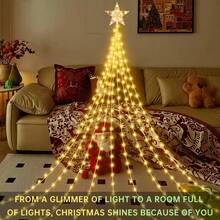 1pc, Christmas Pentagram Waterfall Light, Solar Indoor Outdoor Christmas Tree Festival Decoration Light, 8 Modes, For Garden, Courtyard, Porch, Home, Room, Kitchen, Shop, Hotel, Wedding, Party, Prom, Holiday Gift(Including Battery) Christmas Decoration XMAS Decor Christmas Tree Gift Decor Thanksgiving Wedding Home Decor Home Decor Fall Decor Autumn Decor Birthday Decorations For Gifts Party Supplies Indoor Outdoor Garden Holiday Festival Decor Halloween Decor Wall Decor Halloween Ornaments Christmas Decoration XMAS Decor Christmas Tree Gift Decor Thanksgiving Wedding Home Decor Home Decor Fall Decor Autumn Decor Birthday Decorations For Gifts Party Supplies Indoor Outdoor Garden Holiday Festival Decor Halloween Decor Wall Decor Halloween Ornaments