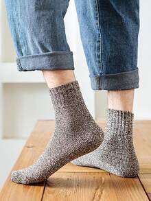 1/5 Pairs Men Thermal Socks Winter Warm Thick Crew Socks Knitted Terry Soft Solid Socks For Cold Weather Hiking - Multicolor - View 4