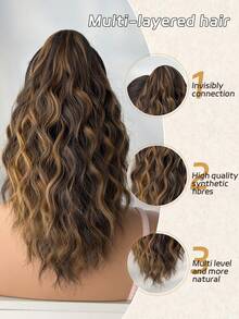 Claw Ponytail Extension Hair Highlight Brown 16 Inch Short Water Wave Hair Heat Resistant Fiber Synthetic Ponytail Hairpiece For Girl Women Party Daily Used