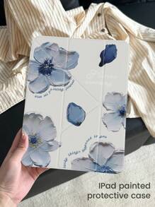This Beautiful And Cute Cartoon Oil Painting Blue Letter Flower Double-Sided Painted Acrylic Transparent Crystal Back Cover Is Shockproof And Suitable For IPad 7th Generation, 8th Generation (10.2 Inches), And 10th Generation. It Has A Built-In Pen Slot And Supports Sleep And Wake-Up Functions/Multiple Folding Stand Methods. These Are All Wonderful Halloween And New Year Gifts
