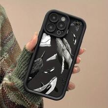 Funda de Teléfono con Patrón de Ballena Oceánica de Moda, Protección Completa del Cuerpo, Cubierta de TPU Antigolpes, Color: Negro, Compatible con Apple Series 16/15/14/13/12/XS/X//8/Plus/Pro/y  A05/A15/A25/A35/A53/A54/A55/S23/S24/S25, Unisex - Colores mixtos - Ver 12