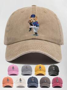 1 件印花“幸运熊”休闲复古棒球帽，可调节，单色，适合街头装和日常穿着，动物主题爸爸帽 - 多色 - 查看 13