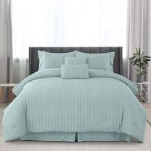 10-Piece Comforter Set - Lux Decor - Down Alternative - Seersucker Lightweight Comforter Set With Sheets - All-Season Warmth & Breathability - Enhance Your Space With Cozy Elegance - Soft Bedspreads - Luxury Bedding Sets - Back To School - Graduation Gifts - Lightweight Comforter - Home Decor - Embrace Comfort In Every Season - Softness And Style Combined - All-Season Bedding Set -, Cozy Bedding, Soft Bedding, Luxury Bedroom Comfort, Valentine's Day Cozy Night, Spring Lightweight Bedding, All-Season Warmth, Duvet Insert, Cozy Blanket, Fluffy Fill, Box Stitch Design, Reversible Design, Hotel Collection Style, Soft Touch Fabric, Easy Wash Bedding, Daily Living, Home Basic, Family Use - 水藍色 - 查看 1