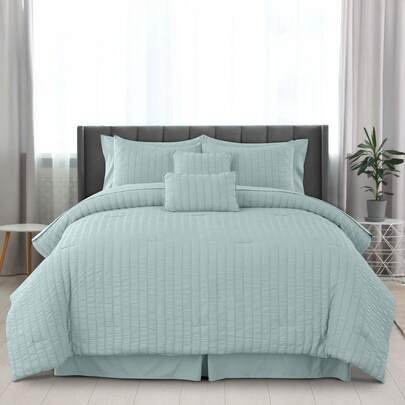 10-Piece Comforter Set - Lux Decor - Down Alternative - Seersucker Lightweight Comforter Set With Sheets - All-Season Warmth & Breathability - Enhance Your Space With Cozy Elegance - Soft Bedspreads - Luxury Bedding Sets - Back To School - Graduation Gifts - Lightweight Comforter - Home Decor - Embrace Comfort In Every Season - Softness And Style Combined - All-Season Bedding Set -, Cozy Bedding, Soft Bedding, Luxury Bedroom Comfort, Valentine's Day Cozy Night, Spring Lightweight Bedding, All-Season Warmth, Duvet Insert, Cozy Blanket, Fluffy Fill, Box Stitch Design, Reversible Design, Hotel Collection Style, Soft Touch Fabric, Easy Wash Bedding, Daily Living, Home Basic, Family Use