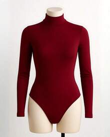 Women's Bodysuit Long Sleeve Cacharrel Simple Elegant Party Casual Fashion - 酒紅色 - 查看 3