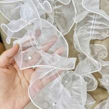 1 Roll/200cm Densely Pleated Beaded Tulle Lace Ribbon, Floral Packaging Satin Ribbon, Shiny Pearl Wavy Organza Ribbon, Suitable For Halloween, Christmas Gift Wrapping