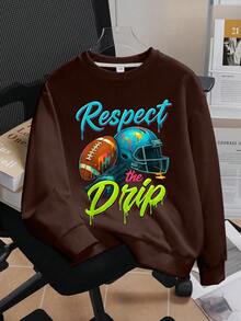 Tween Boys Casual Simple Letter Baseball Print Sporty Style Round Neck Long Sleeve Sweatshirt Autumn And Winter Boys Clothes Kids - Brown - View 1