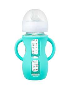 1个硅胶套，适用于天然玻璃婴儿奶瓶，硅胶材质，易握手柄，防摔保护，兼容4/8盎司玻璃瓶 - 彩色 - 查看 17