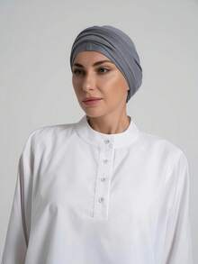 1件装女士多功能经典纯色头巾/头巾，可调节头巾式，柔软舒适的粘胶面料，适合日常佩戴、运动、瑜伽等场合。 - 深灰色 - 查看 3