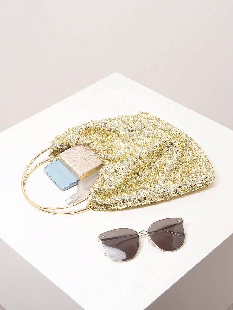 Elegant Women's Handbag, Bridal Party, Sequin Bag, Prom Bag, Prom Accessories, Wedding Items, Bag For Women Elegant (Pattern Random) - Gold - View 1