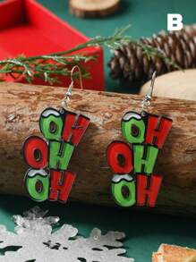 2pcs Cartoon Creative Letter Shaped Earrings, Asymmetric Acrylic HOHO Letter Earrings, Suitable For Daily Wear, Street Style, Holiday Parties, Gift For Friends, Christmas, Halloween (No Card Included)