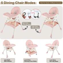 OYAJIA Baby High Chair 3 In 1 Highchair Adjustable Height 3 Positions Rocking Seat Convertible High-Chair Portable RockingChair Foldable Baby Dining Chair With Removable Tray Pink - 粉色 - 查看 3