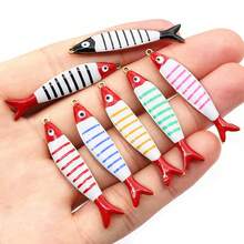 2pcs 40x8mm Enamel Stripe Fish Charms Pendant Stainless Steel DIY Jewelry Making Accessories Findings For Necklace Earrings - Fish - View 3