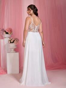 Mgiacy V-Neck Lace Backless Maxi Dress - White - View 2