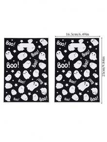 50pcs Cartoon Ghost Print Candy Gift Bags, Halloween Party Favor Treat Bags, Food Candy Packaging Bags - Black and White - View 2