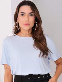 Women's Viscolycra Canoe Neck Blouse - 淺藍色 - 查看 1