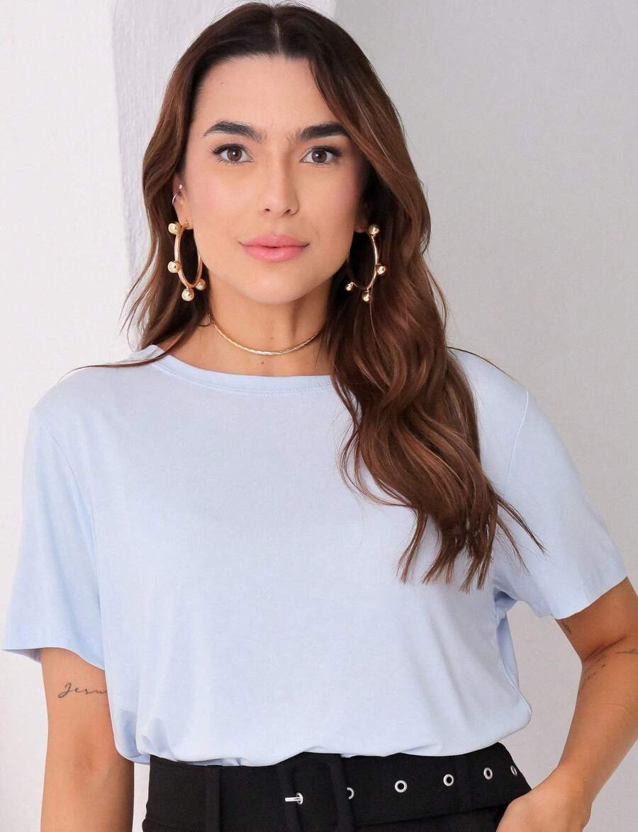 Women's Viscolycra Canoe Neck Blouse - 淺藍色 - 查看 1