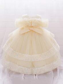Baby Girls Sequin Tulle Cute Flower Girl Wedding Train Dress, Suitable For Party, Birthday, Outing, Does Not Include Headband