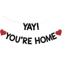 一套“耶，你回家了！”闪光三角旗横幅，趣味欢迎回家派对装饰，男女通用，返校季，军人返乡，家庭团聚派对悬挂旗帜 - 彩色 - 查看 12