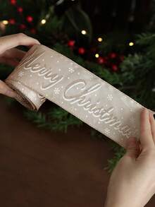 1Roll Christmas Wired Ribbon Champagne Themed Ribbon With Snowflake Merry Christmas Golden Glitter Xmas Ribbon 2.2yards For Christmas Tree Wreath Garland Decor Supplies Holiday Gift Wrapping Home Party Decorations Home Decor Christmas Decorations Room Decor Winter
