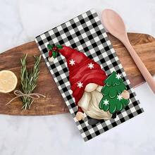 Strofinaccio da cucina, panno per piatti, asciugamano da mano con cappello rosso da gnomo natalizio, decorazione natalizia, panno assorbente e morbido, decorazione per cucina e tavola da pranzo, forniture per la cucina, decorazione per la casa
