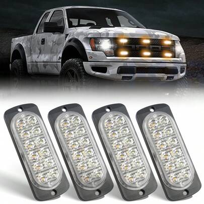 4 Sets Of Truck Semi-Trailer Headlights - White And Yellow Plastic 12-Light Assemblies - Vehicle Side Indicator Lights - Automotive Accessories - Suitable For Trucks/Draggers/Automobiles