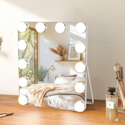 Sour Lemon Vanity Mirror With Lights 25*30cm, Makeup Mirror With 12 Dimmable LED Bulbs, 3 Lighting Modes, Holly Wood Mirror Desktop And Wall Mounted, 5X Magnifying Dressing Table Mirror, Best Gift For Women