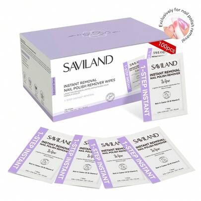 SAVILAND Acetone Nail Polish Remover Pads: Super-Large 1-Step Instant Removal Nail Polish Remover Wraps Pads Strong Nail Pads Non-Irritating Nail Polish Remover Cotton Pads Salon Quality 100 Pieces