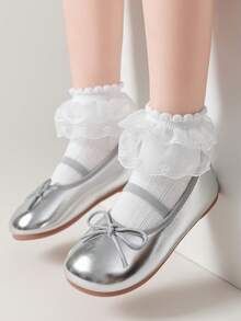 1/3 Pairs Girls White Lace Trim, Cute Ruffle Cuff Breathable Knit Crew Socks, Ins Style Princess Sailor Socks For Spring/Autumn, Suitable For Home, School, Dance, Party, Holiday Gift - Multicolor - View 2