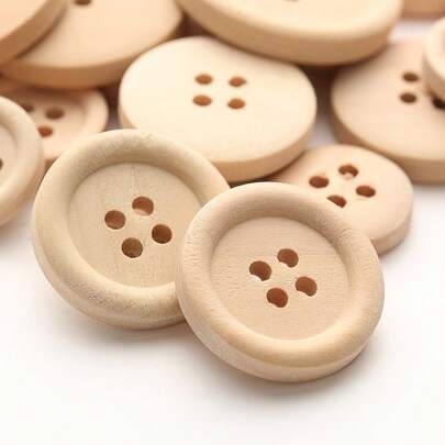50 Pcs Round Wooden Buttons, Natural Color 4-Holes Sewing Buttons, Crafts Assorted Buttons Wooden Sewing Buttons, For Sewing Clothing Accessories, DIY Crafting Decorative Buttons.