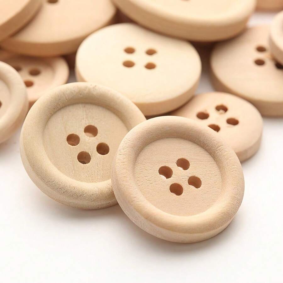 50 Piezas de Botones de Madera Redondos, Botones de Costura de Color Natural con 4 Agujeros, Botones Surtidos de Madera para Manualidades, para Coser Accesorios de Ropa, Manualidades DIY y Botones Decorativos.