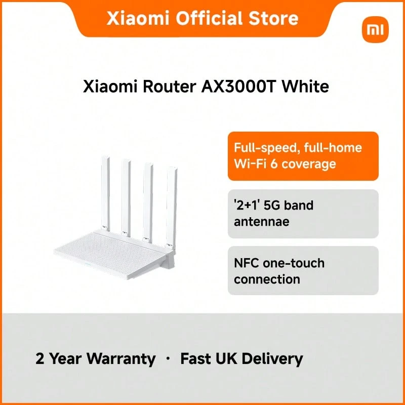 Router AX3000T White – Dual Band WiFi 6 Wireless Router With 4 High-Gain Antennas 2976Mbps Speed Mesh Networking WPA3 Encryption MiWiFi ROM Xiaomi Home App Control Gigabit LAN Smart Home Internet Device - 白色 - 查看 1