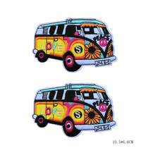 1 pieza Parche bordado con autobús de la paz de dibujos animados, letra de paz y aplicación de autobús, accesorio de ropa, decoración DIY - Multicolor - Ver 3