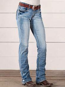 Ladies' High Waisted Elastic Denim Pants Slim Fit And Slimming, Casual Embroidery Embroidered Feet With Slit Design, Versatile Jeans - Light Wash - View 2