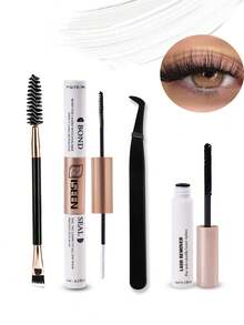 2-In-1 Eyelash Glue, Long-Lasting & Waterproof, Includes Eyelash Glue, Tweezers, Eyelash Brush, Removable, Brush, Tweezers, Lightweight Long-Lasting Waterproof, All-Day Wear, 2-In-1 Eyelash Glue, Suitable For DIY Eyelash Extension - Black - View 1