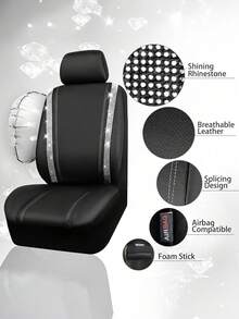 9PCS/4PCS Leather Bling Diamond Car Seat Covers Full Set - Waterproof Anti-Slip Rhinestone Automotive Covers, Universal Fit For Car/SUV/Sedan/Van, Airbag Compatible With Rear Zipper Design 9PCS Includes: 2 Front Seat Covers + 1 Backrest Cover + 1 Back Seat Cover + 5 Headrest Covers, 4PCS Includes: 2 Front Seat Covers + 2 Headrest Covers - 款式A - 查看 3