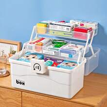 LOVEWE Medicine Organizer Box - Portable Medicine Cabinet, Equipped With Leather Handles, For Home Storage Of Spare Emergency Kits - 白色 - 查看 2