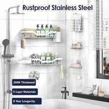 Shower Caddy Adhesive Shower Organizer 7-Pack, Rustproof Stainless Steel Bathroom Shelves, Large Capacity No-Drill Rack Storage Accessories With Soap Dish Toothbrush Holder &24 Hooks Home Decor - 白色 - 查看 5