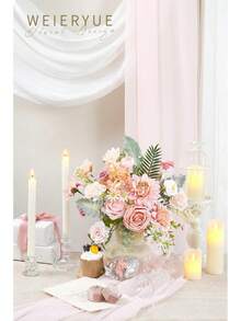 Caja combinada de flores artificiales rosas para decoración de bodas, flores falsas para decoración, flores de seda para decoración de interiores, flores para pastel, flores falsas para manualidades - Feliz Navidad Rojo - Ver 10