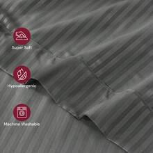 Lux Decor 4 Pc Stripe Bed Sheets High GSM Brushed Microfiber Sheets - Elevate Your Sleep Experience With Deep Pocket Bedding Sheets & Pillowcases-Graduation Gifts, Home Decor, Back-To-School Gift, Valentine's Day Bedroom, Spring Bedding Refresh, Guest Room Essentials, Dorm Room Bedding, Premium Bed Linens, Easy Care Sheets, Hypoallergenic Fabric, Year-Round Comfort, Master Bedroom Update, Matching Bedding Set, Hotel Quality Linens, Everyday Use, Classic Look, Home Basic - 深灰色 - 查看 9