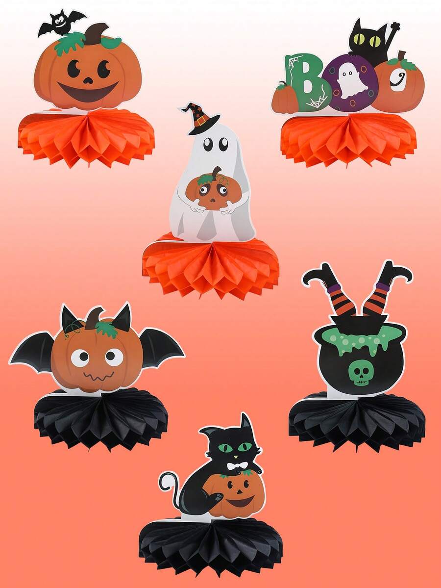 6Pcs Halloween Honeycomb Centerpieces,Happy Halloween Table Ornament Including Pumpkin,Ghost,Black Cat And Joker StyleHalloween Party Favors,Trick Or Treat Decorations For Halloween,Table Centerpiece,Halloween Home Decor,Fall Party Supplies,Halloween Decorations,Halloween Gifts