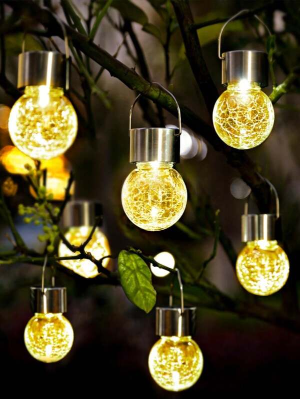 Solar Outdoor Waterproof Lights, 1/4 Packs Solar Hanging Lights For Garden Decoration, Gifts For Women, Mothers And Grandmothers, Solar Outdoor Lanterns, Christmas Decorative Lights, Yard, Fence, Cracked Glass For Trees (Warm White)