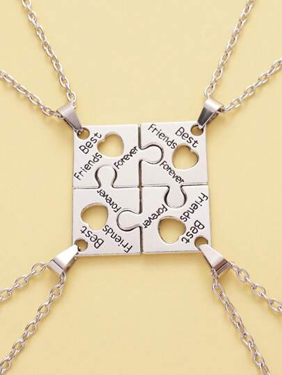 4 Pcs/Set Best Friends Pendants Necklaces Friendship Forever Choker Necklace BFF Hollow Love Heart Jewelry Gift For Friend For Couple Broken Heart Pendants Choker For Back To School Party Jewelry Gift Machine Pendant Necklace Popular Geometry Adjustable Double Chain Couple Necklace Jewelry Gifts