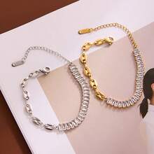 1pc Stainless Steel Square Beaded Bracelet - Diamond Cut Chain, Women's - Diamond Bracelet - View 5