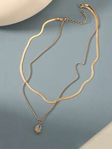 2 chiếc vòng cổ mặt dây chuyền bằng đồng thau hình giọt nước đính đá Zirconia kèm dây chuyền lụa vàng, vòng cổ hai lớp phong cách khí chất dành cho nữ, vòng cổ kim cương - Vàng - Xem 6