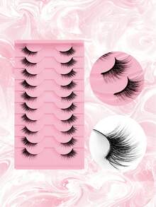 10 أزواج من رموش نصفية ذات شريط أسود، رموش مستعارة قصيرة ناعمة ثلاثية الأبعاد، رموش طبيعية ناعمة للمكياج (BY01)