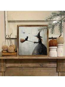 1/2 Stücke Halloween Hexe Holzrahmen Schild Tischdekoration Heim Wandbehang Herbst Büro Studentenwohnheim Feiertags Party Zubehör Geschenk