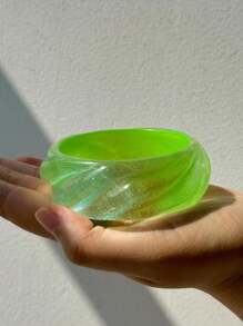 1pc Springtime Fresh Green Gradient Square & Circle Thick Resin Bracelet, Fashionable & Versatile Women's Jewelry, Personalized Gift - Multicolor - View 20